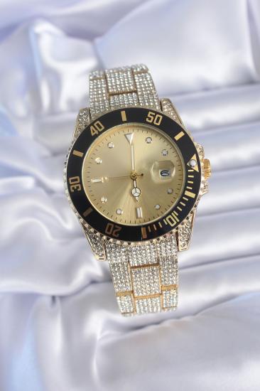 Erb Gold Renk Zirkon Taşlı Metal Kordon Takvimli Analog Kadın Saat