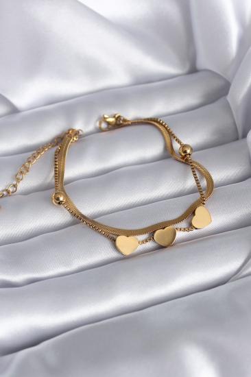 Erb 316L Çelik Gold Renk 2\\'li İtalyan Zincir Model Kalp Figür Kadın Bileklik