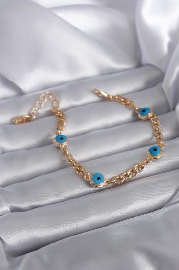 Erb Gold Renk Zincir Nazar Boncuk Model Kadın Bileklik