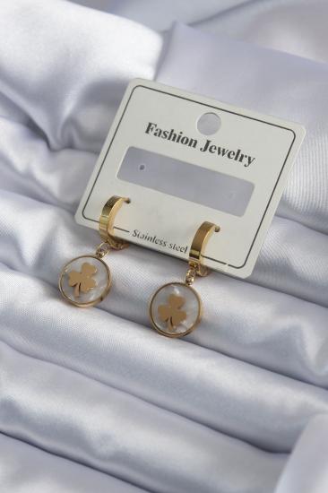 Erb 316L Çelik Gold Renk Yonca Model Kadın Küpe