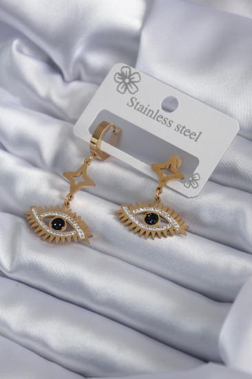 Erb 316L Çelik Gold Renk Göz Model Zirkon Taşlı Kadın Küpe