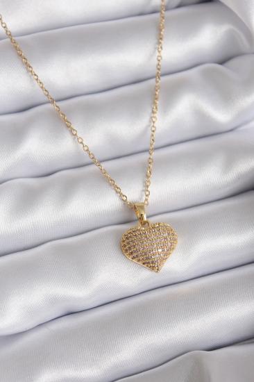 Erb 316L Çelik Zincir Gold Renk Zirkon Taş Detay Kalp Model Kadın Kolye