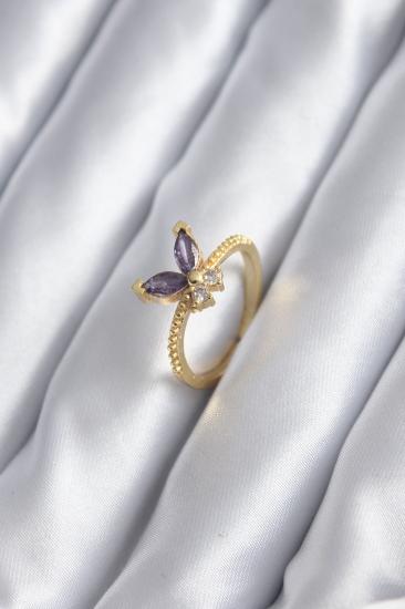 Erb Gold Renk Zirkon Taşlı Kelebek Model Kadın Yüzük