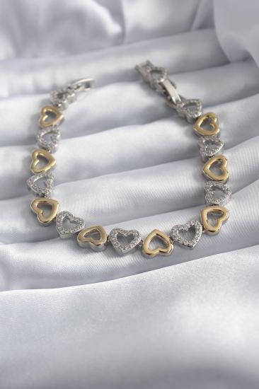 Erb Pirinç Gümüş Gold Renk Kalp Model Zirkon Taş Detay VİP Seri Kadın Bileklik