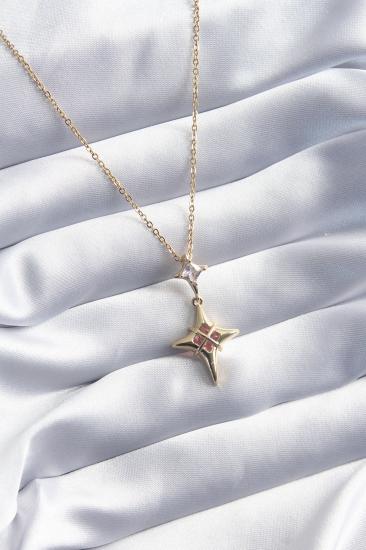 Erb 316L Çelik Gold Renk Kutup Yıldızı Model Zirkon Taş Detay Kadın Kolye
