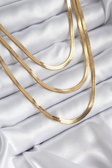 Erb 316L Çelik Gold Renk 3\\'lü İtalyan Zincir Model Kadın Kolye