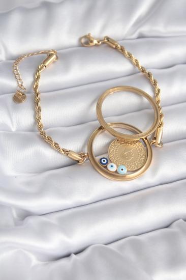 Erb Açılabilir 316L Çelik Gold Renk Burgu Zincir Fanus Çeyrek Model Kadın Bileklik