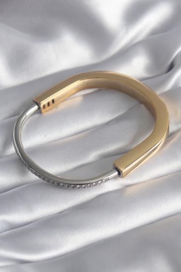 Erb 316L Çelik Gold Gümüş Renk Zirkon Taşlı VIP Seri Kadın Kelepçe