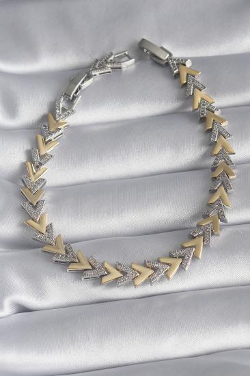Erb Pirinç Gold Gümüş Renk Zirkon Taş Detay V Model VIP Seri Kadın Bileklik