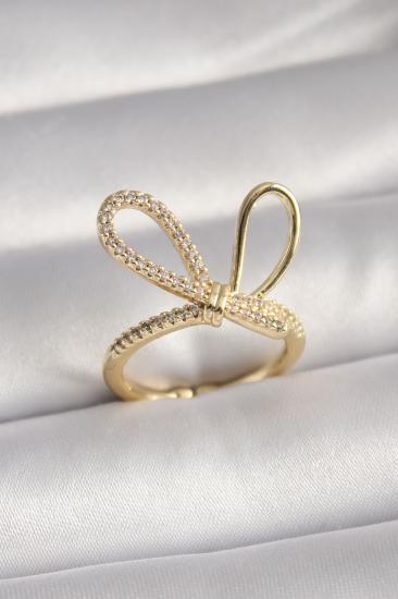 Erb Gold Renk Zirkon Taşlı Düğüm Model Kadın Yüzük