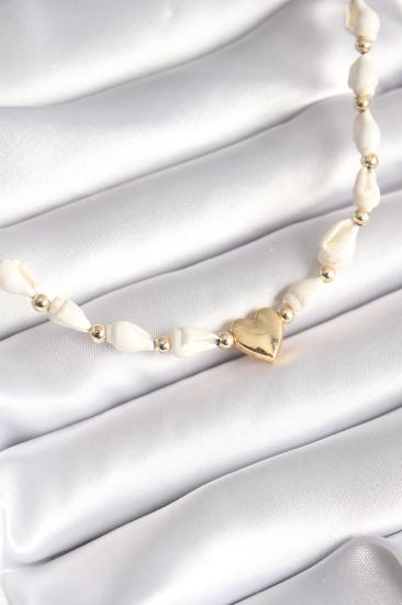Erb Beyaz Deniz Kabuğu Model Gold Renk Kalp Figür Kadın Kolye