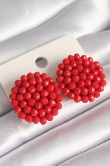 Erb Kırmızı Renk Kristal Düğme Model Kadın Küpe