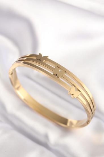 Erb 316L Çelik Kelebek Gold Renk Kadın Kelepçe Bilezik