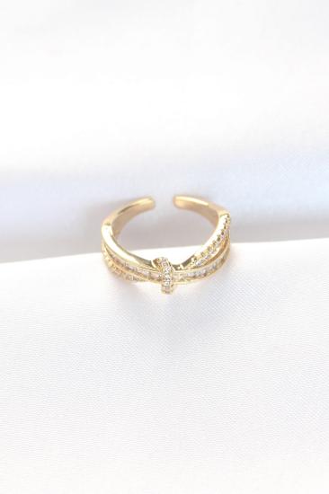 Erb Kıvrım Model Gold Renk Zirkon Taşlı Ayarlanabilir Yüzük