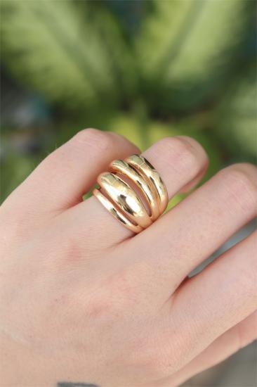 Erb Pirinç Gold Renk Ayarlanabilir Tırtıklı Bombe Yüzük