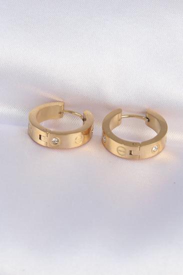 Erb 316L Çelik Gold Renk Zirkon Taşlı Model Halka Küpe