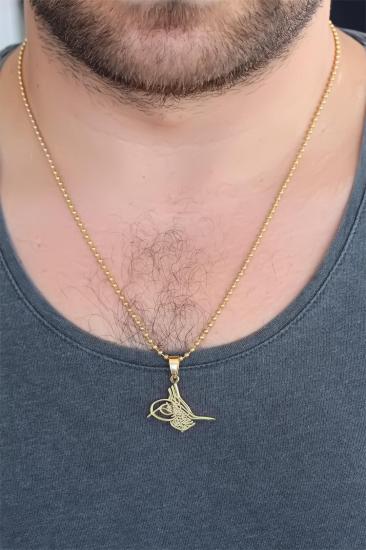 Erb Gold Renk Metal Osmanlı Tuğra Figürlü Erkek Kolye
