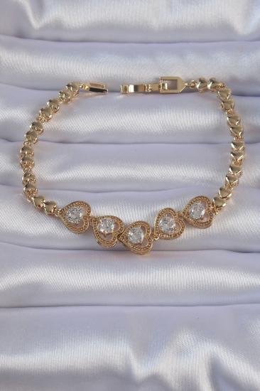 Erb Pirinç Gold Renk İçi Zirkon Taşlı Kalp Figürlü Bileklik