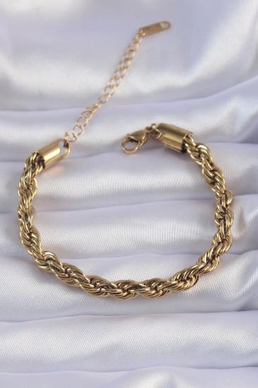 Erb 316L Çelik Gold Renk Kalın Burgu Zincir Bileklik