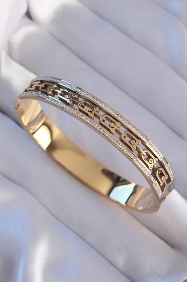 Erb 316L Çelik Gold Renk Zirkon Taşlı Model Kelepçe