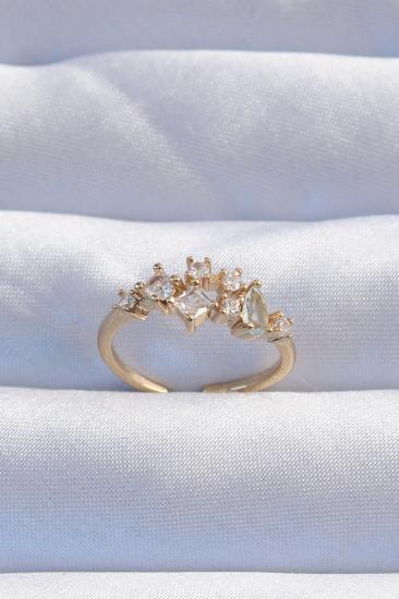 Erb Pirinç Gold Renk Zirkon Taşlı Damla Detay Ayarlanabilir Yüzük
