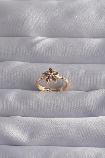 Erb Pirinç Gold Renk Renkli Zirkon Taşlı Ayarlamalı Yüzük