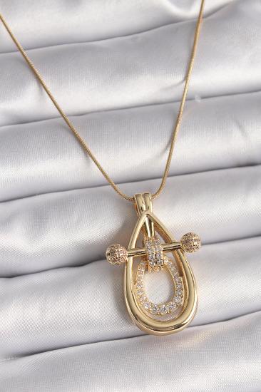 Erb 316L Çelik Gold Renk Zincir Zirkon Taşlı Vintage Model Kadın Kolye
