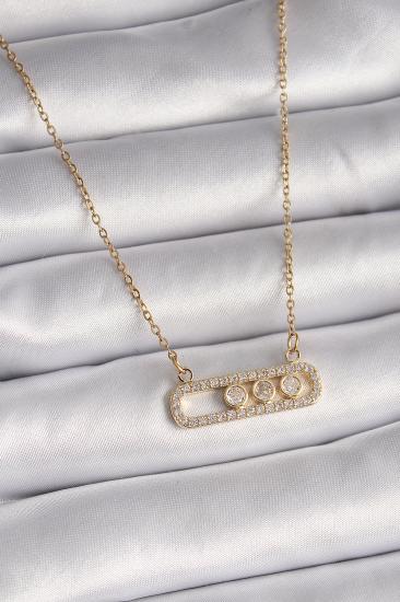 Erb 316L Çelik Gold Renk Zincir Zirkon Taşlı Messika Model Kadın Kolye