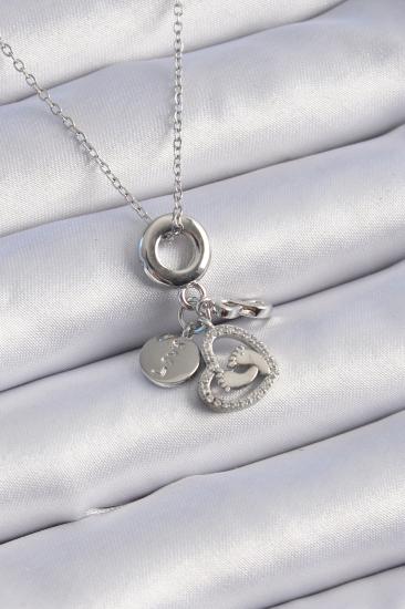 Erb 316L Çelik Gümüş Renk Zirkon Taş Detay Kalp Model Charm Kadın Kolye