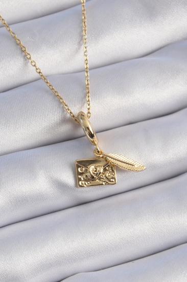 Erb 316L Çelik Gold Renk Kalp Detay Mektup Figür Charm Model Kadın Kolye