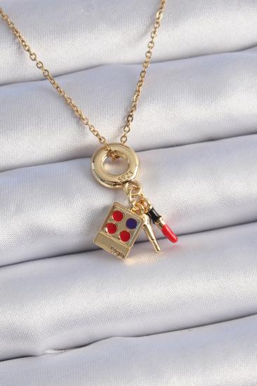 Erb 316L Çelik Gold Renk Makyaj Paleti Figür Charm Model Kadın Kolye