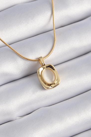 Erb 316L Çelik Gold Renk Kare Beyaz Sedefli Figür Vintage Kadın Kolye