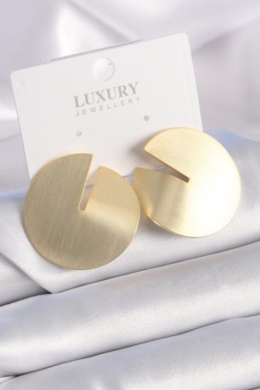 Erb Pirinç Gold Renk Daire Plaka Model Kadın Küpe