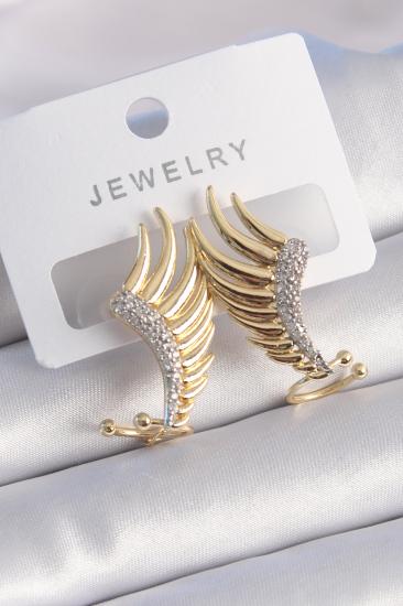 Erb Pirinç Gold Renk Zirkon Taşlı Kanat Model Kadın Küpe