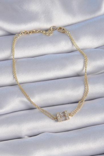 Erb Pirinç Gold Renk Kare Zirkon Taşlı Kadın Bileklik