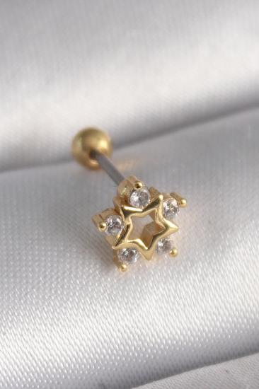 Erb 316L Çelik Gold Renk Zirkon Taşlı Yıldız Model Tragus Piercing