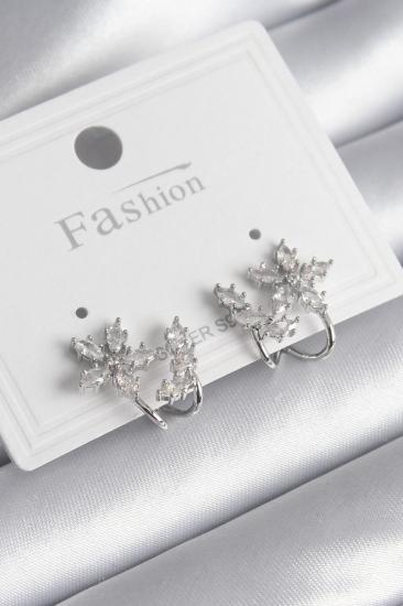 Erb Pirinç Gümüş Renk Zirkon Taşlı Çiçek Model Kadın Küpe