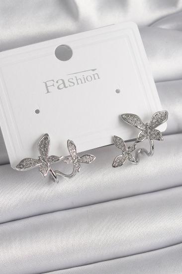 Erb Pirinç Gümüş Renk Zirkon Taşlı Kelebek Model Kadın Küpe