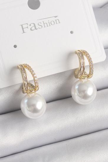 Erb Pirinç Gold Renk Zirkon Taşlı Halka İncili Kadın Küpe