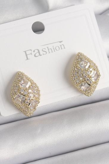 Erb Pirinç Gold Renk Zirkon Taş İşlemeli Damla Model Kadın Küpe