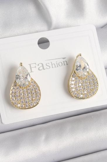 Erb Pirinç Gold Renk Zirkon Taşlı Damla Model Kadın Küpe