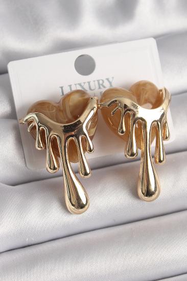 Erb Pirinç Gold Renk Krem Sedefli Akan Kalp Model Kadın Küpe