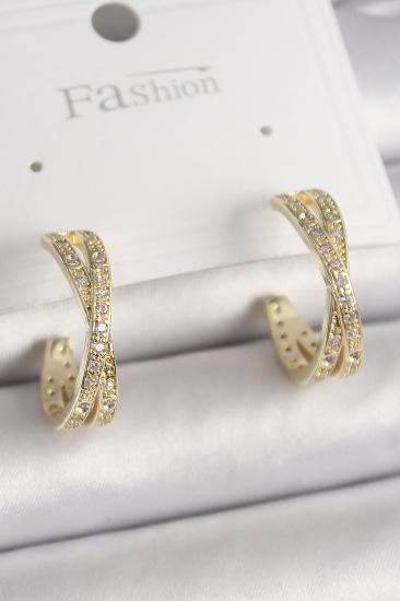 Erb Pirinç Gold Renk Zirkon Taşlı Sarmal Halka Model Kadın Küpe