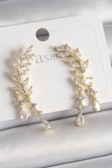 Erb Pirinç Gold Renk Zirkon Taşlı Başak Model Kadın Küpe