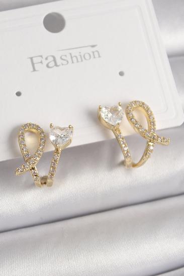 Erb Pirinç Gold Renk Düğüm Model Zirkon Taşlı Kalp Detay Kadın Küpe