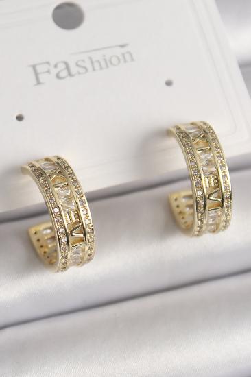 Erb Pirinç Gold Renk Zirkon Taşlı İşleme Detay Halka Model Kadın Küpe
