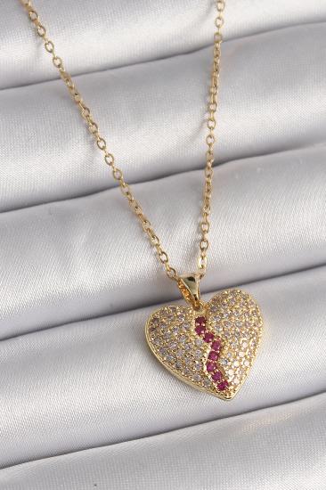 Erb 316L Çelik Gold Renk Zincir Zirkon Taşlı Kalp Model Kadın Kolye
