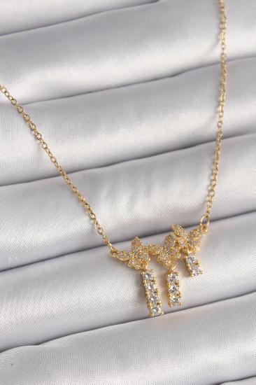 Erb 316L Çelik Gold Renk Zincir Zirkon Taşlı Kelebek Model Sallantı Detay Kadın Kolye
