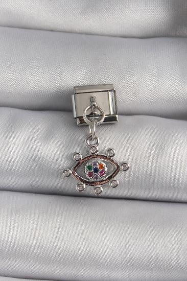 Erb 316L Çelik Gümüş Renk Zirkon Taşlı Göz Model Nomination Charm