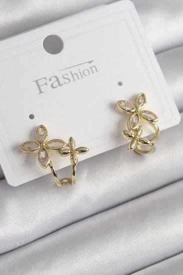 Erb Pirinç Gold Renk Zirkon Taşlı 2\\'Li Çiçek Model Kadın Küpe